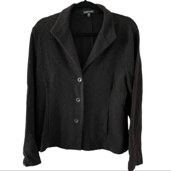 EILEEN FISHER Black Textutred Stretch Jacket Size Large - Picture 1 of 7